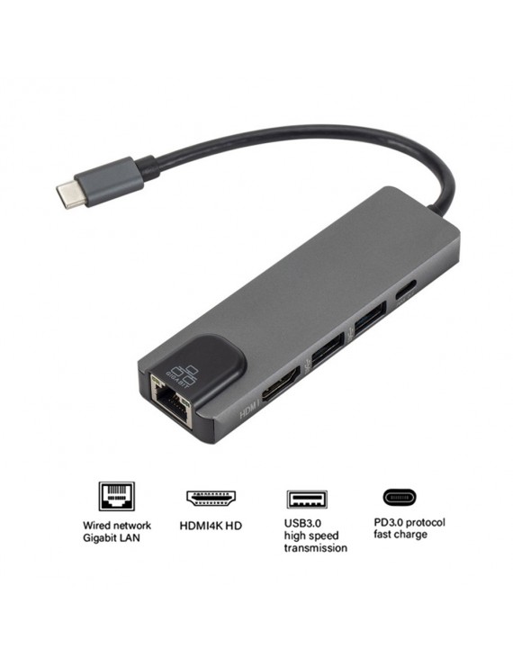 hot-5 in 1 USB Type C Hub Hdmi 4K USB C Hub to Gigabit Ethernet Rj45 Lan Adapter for Mac book Pro Thunderbolt 3 USB-C Charger