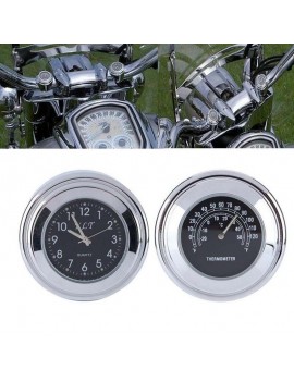 7/8" Motorcycle Handlebar Mount Clock Dial Watch and Temp Thermometer