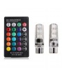 2PCS 6SMD RGB LED T10 5050 Multi Color Light Car Wedge Remote Control Bulbs