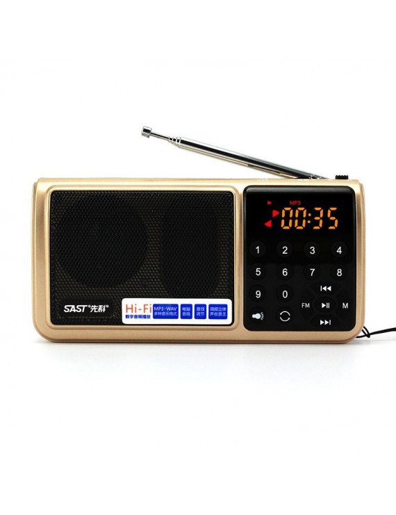 SAST N-519 FM Radio USB MP3 Player Speaker w/ Flashlight Function Golden