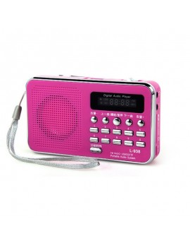 L-938 Portable LCD Digital FM Radio Speaker USB SD Card Music Player Rose Red